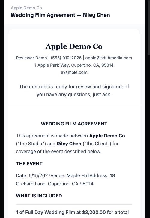 What the client sees. No login, no PDF, no printer.