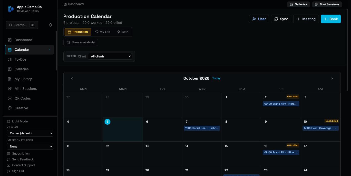 A month of work, colour-coded, with multi-day jobs drawn as a single bar.